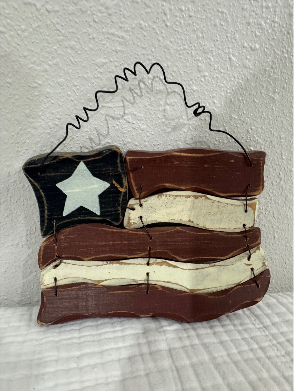Primitive Wooden American Flag Wall Hanging Folk Art Patriotic